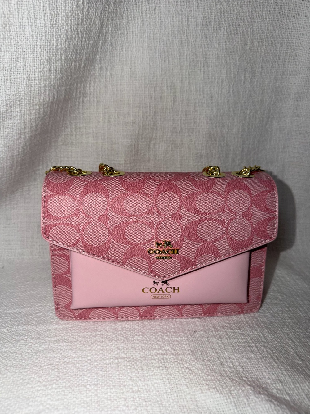 Coach Pink Signature Chain Shoulder Bag with Gold Hardware (Possible Dupe)